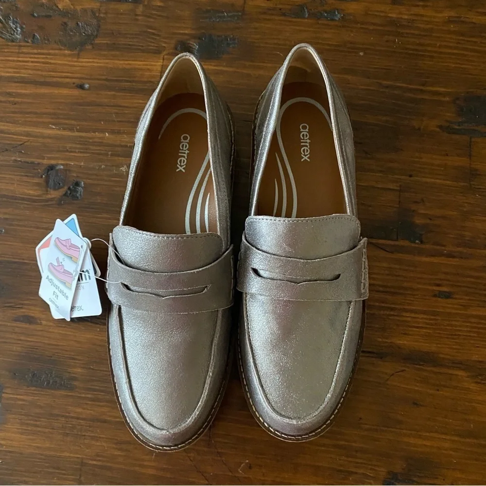 Aetrex‎ Womens Collette Loafer Shoe - Brushed Silver NWT Size EU 38 US 7.5-8